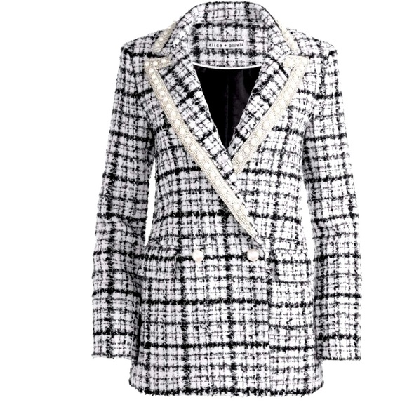 Alice + Olivia Jackets & Blazers - Alice + Olvia Justin Tweed Embellished Double Breasted Blazer Jacket Sz 8 NWT